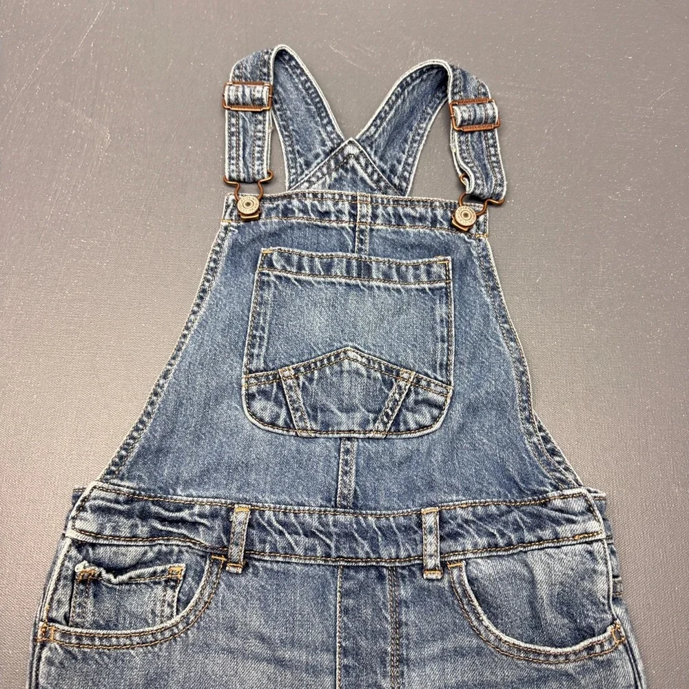 GAP Kids Girls Blue Denim Bib Overalls Distressed Straight Leg Adjustable Straps